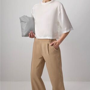 New Touche Prive Tan Women's Wide-Leg Pants DART DETAILED CUPRA TROUSERS